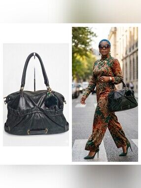 Pelle Studio Dark Green Leather Tote with Pom Charm
